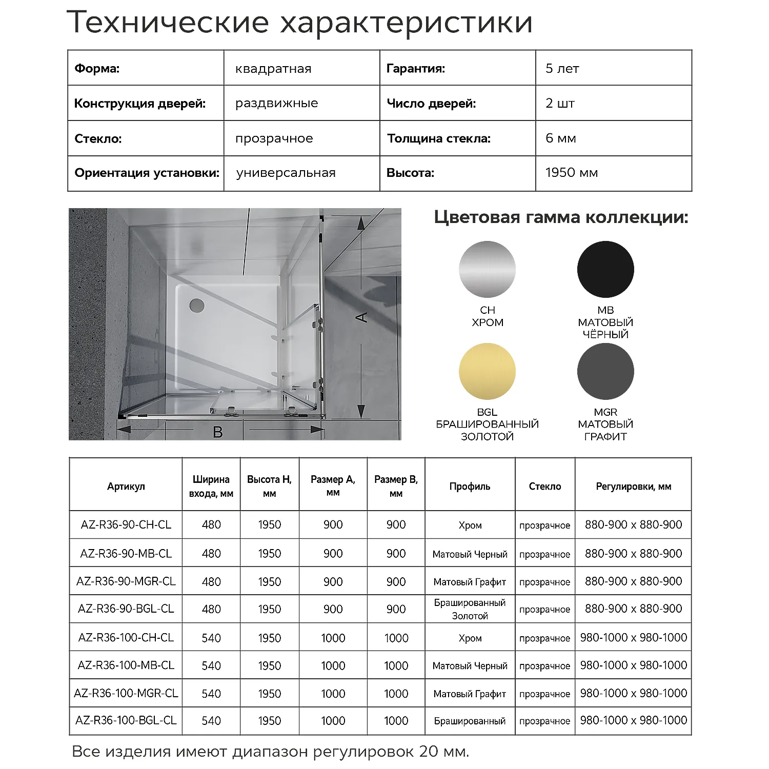 Душевой уголок Azario AZ-R36-100-BGL-CL Душевой уголок Azario AZ-R36-100-BGL-CL — изображение 9